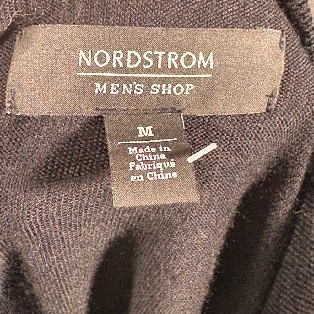 Nordstrom Mens Shop Black Merino Wool CoolMax Quarter Zip Sweater Medium